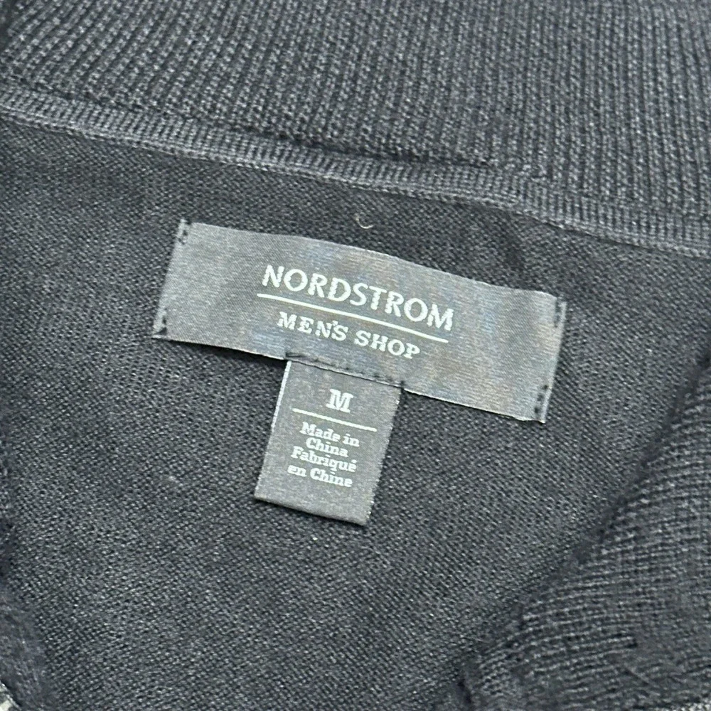 Nordstrom Men's Black 50% Merino Wool/Coolmax Polyester 1/4 Zip Sweater - Size M